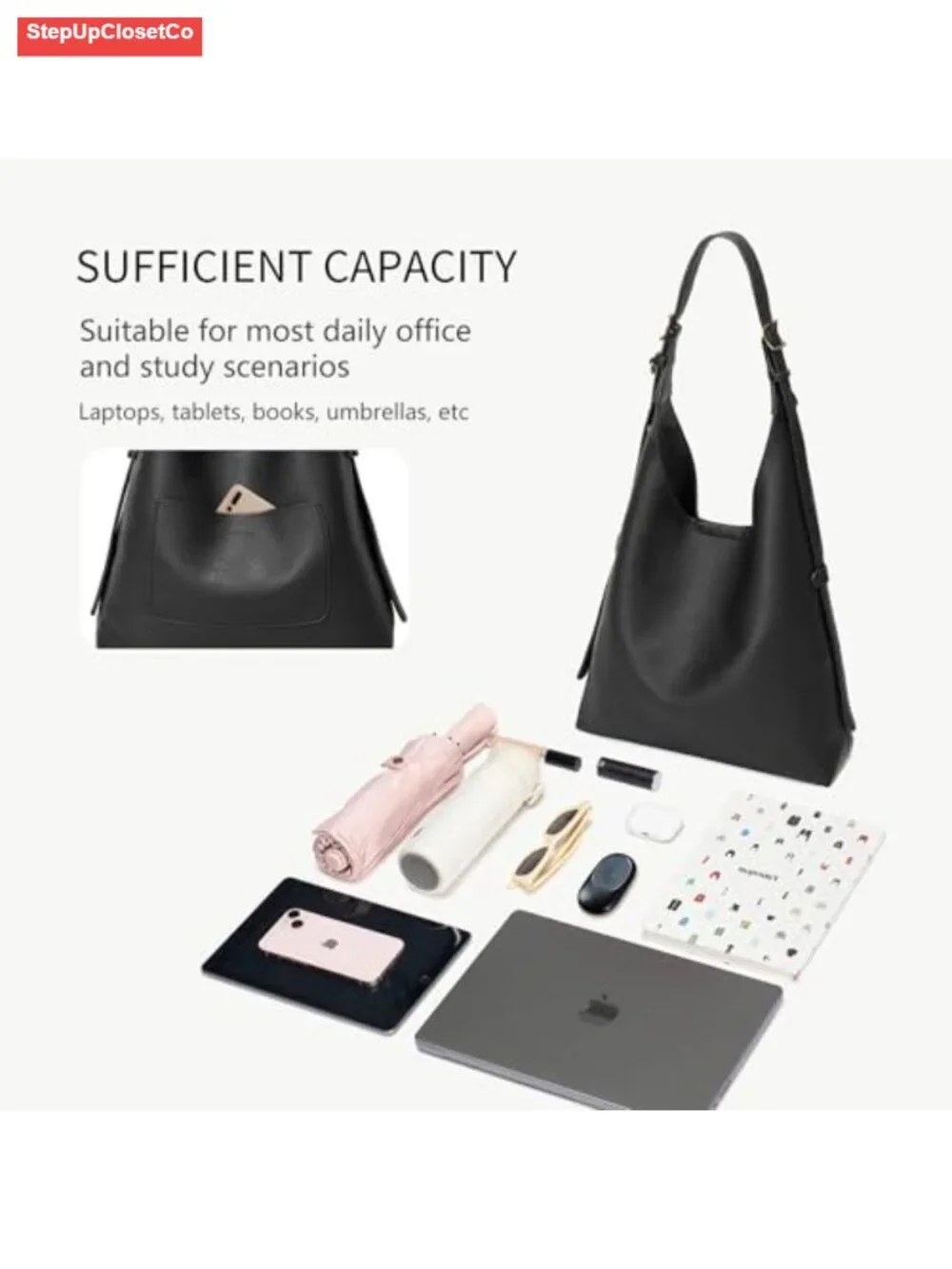 Slouchy Hobo Bag Women Vegan Leather Shoulder Tote Adjustable Strap